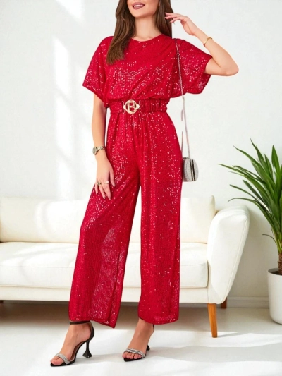 Royalfashion Damen langer Jumpsuit mit Pailletten