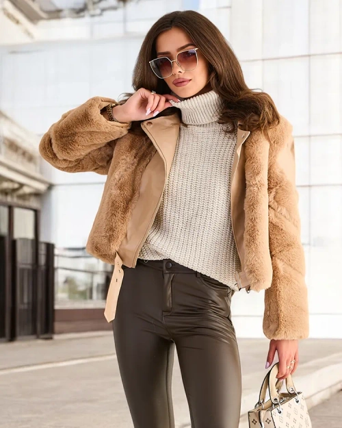 Роялфешн Жіночий байкерський жакет з еко-шкіри з кишенями