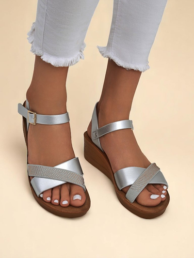 Royalfashion Damensandaletten mit Keilabsatz und Strasssteinen Allona