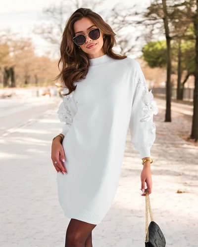 Royalfashion Damen-Strickkleid Mini mit dekorativen Ärmeln