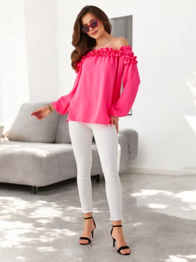 Royalfashion Damen-Bluse mit schulterfreiem Schnitt und Rüschen