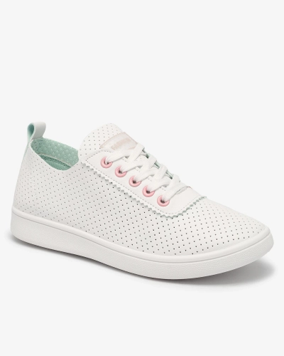 Royalfashion Weiße durchbrochene Damen-Sneaker mit rosa Einsätzen Akeria