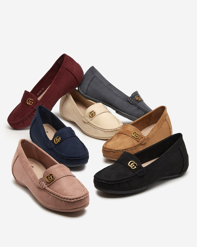 Cremefarbene Damen-Mokassins auf niedrigem, bezogenem Keilabsatz Lemira - Footwear