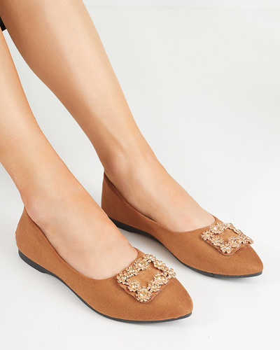 Braune Öko-Wildleder-Ballerinas für Damen mit Linselisa-Ornament - Footwear