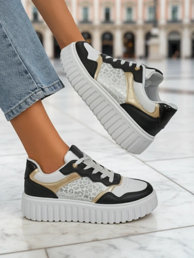 Damen-Sneakers Royalfashion Callista Plateau schwarz Öko-Leder Größe 40