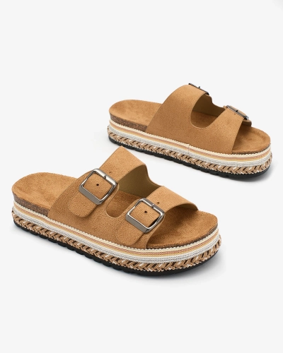 OUTLET Royalfashion Жіночі шльопанці з пряжками з верблюжої шкіри Monna