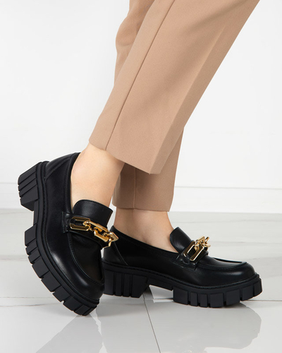 OUTLET Schwarze Damenschuhe mit goldenem Plirose-Accessoire - Schuhe