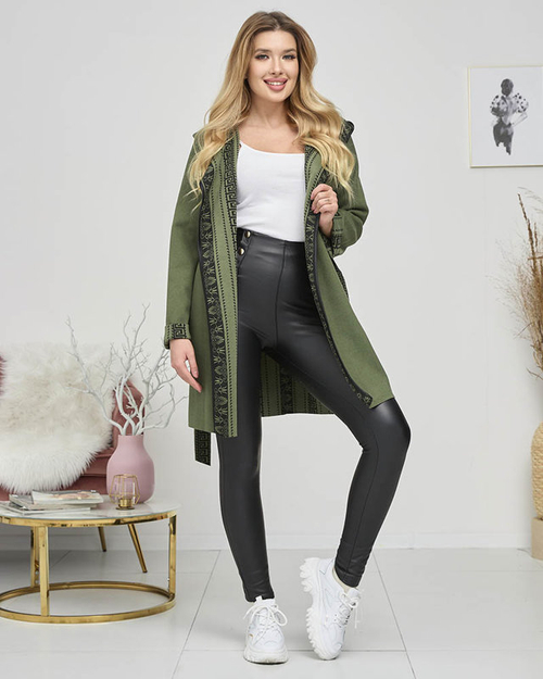 Темно-зелене жіноче покривало а-ля пальто з орнаментом - Одяг