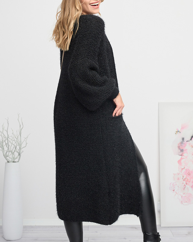 Weicher langer Cape-Pullover für Damen in Schwarz - Kleidung