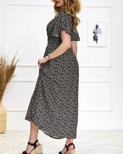Florales schwarzes Damen Maxikleid Kleidung