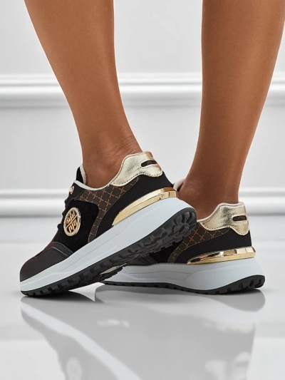 Damen Sneakers Polidora Nero Öko-Leder Schwarz Gold Frühling