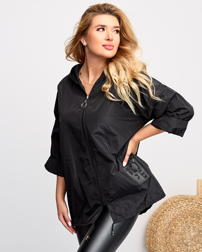 Schwarz Lange Windjacke für Damen mit Aufnäher - Kleidung