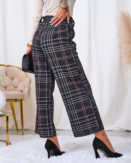 Royalfashion Чорні жіночі широкі штани в клітинку