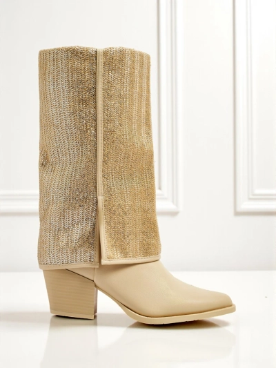 Жіночі ботильйони з екошкіри на підборах-стовпчику з декоративною халявою Virelia