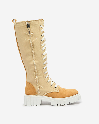 Royalfashion Бежеві жіночі тканинні чоботи Leconen