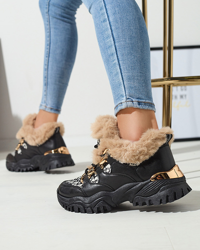 Damen-Sportschuhe mit Fell in schwarz Reyma- Footwear