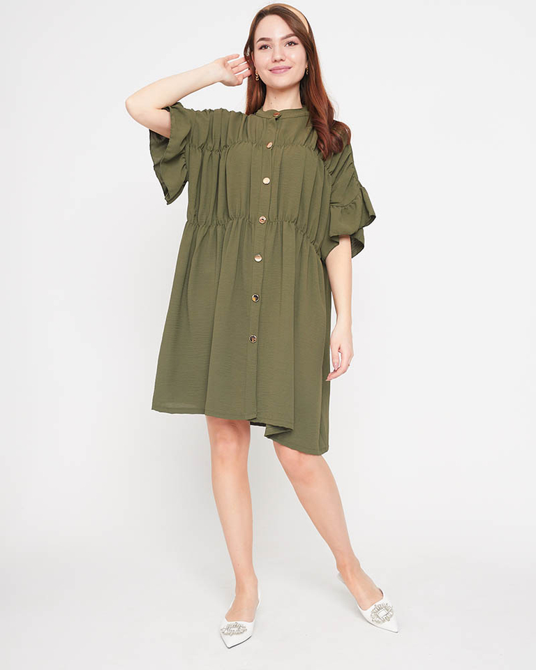 Knielanges Damenkleid in Khaki - Kleidung