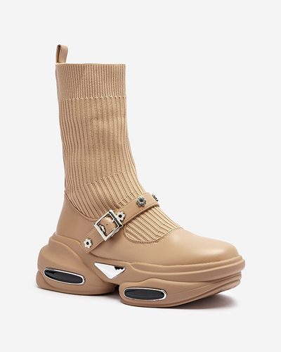 Hellbraune Damen-Sportstiefel mit Schaft a'la sock Folden- Footwear