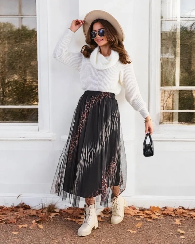 Royalfashion Gemusterter Midi-Rock für Damen mit Tüll