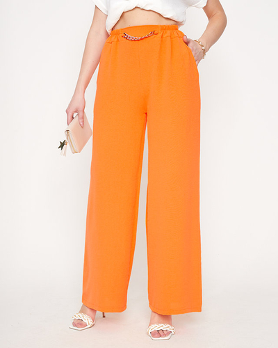 Orange weite Palazzo-Hose für Damen mit Kette - Bekleidung