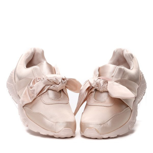 Beżowe, satynowe obuwie z kokardką Mabel- Obuwie