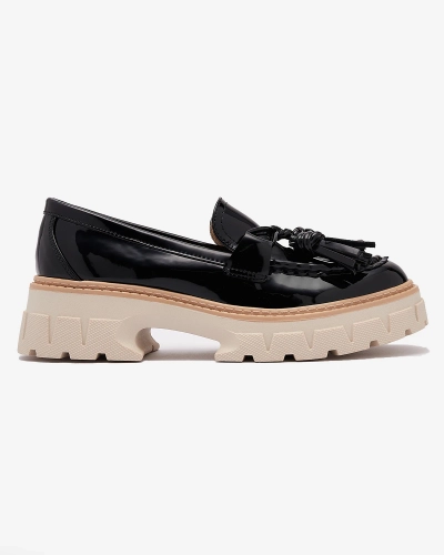 Чорні лаковані жіночі мокасини з китицями Kaipo- Footwear
