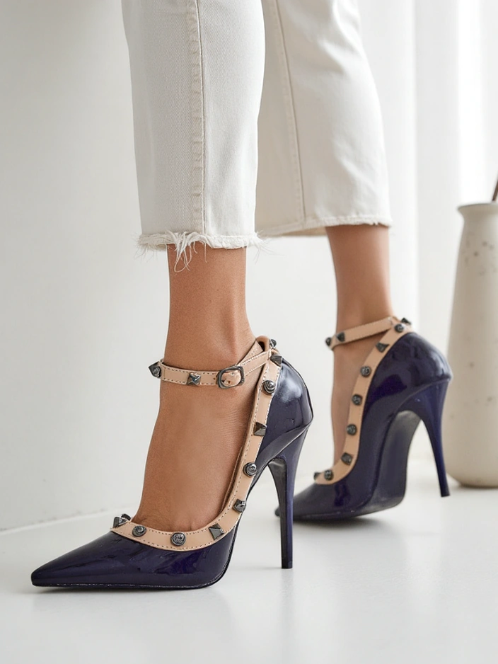 Royalfashion Patent Damen-Stilettos mit Nieten Qoscalle