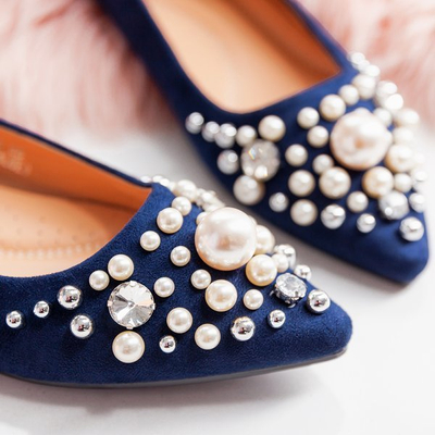 Marineblaue Ballerinas mit Perlen und Zirkonen Eithne - Footwear