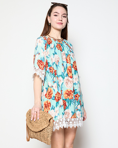 Mintgrüne Damenbluse mit Blumen GROSSE GRÖSSE - Kleidung