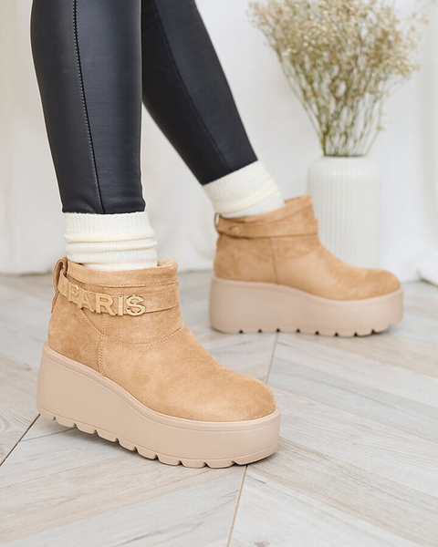 Royalfashion Hellbraune Damenschuhe a'la Schneestiefel mit Ornament Parisela