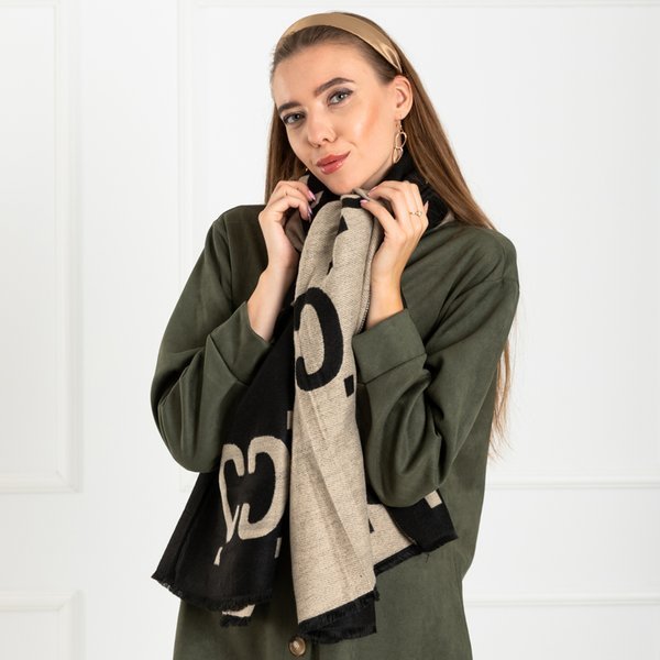 Schwarz-beiger warmer gemusterter Damen-Wendeschal - Accessoires