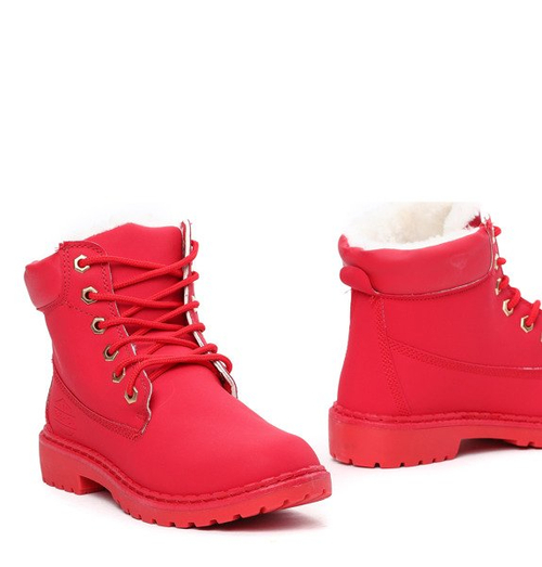 Czerwone, ocieplane traperki Reda- Obuwie