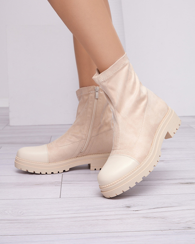 Beige Öko-Wildleder-Stiefel für Damen mit lackierter Spitze Nebika - Footwear