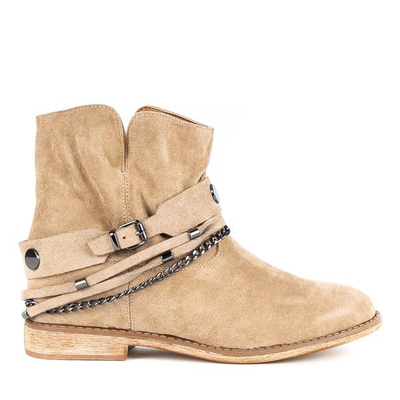 Beigefarbene Cowboystiefel an einem Salem-Keilabsatz - Schuhe