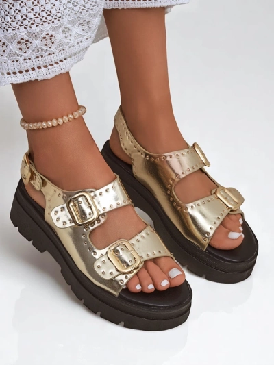 Royalfashion Damen Sandalen mit dicker Sohle und Strasssteinen Rocky Chic