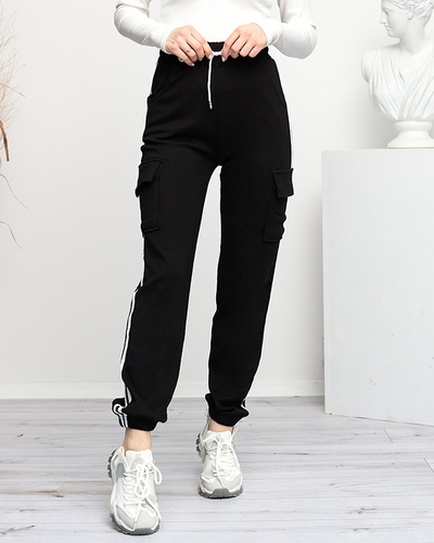 Schwarze Damen-Cargohose mit Streifen - Kleidung