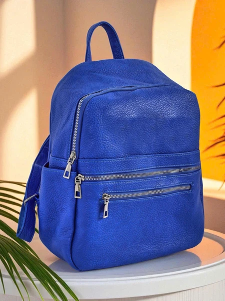 Damenrucksack Callisto Royal Blue – groß, modisch aus Öko-Leder mit Reißverschluss