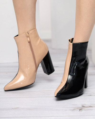 Бежево-чорні лаковані ботильйони на посту Cruell - Взуття