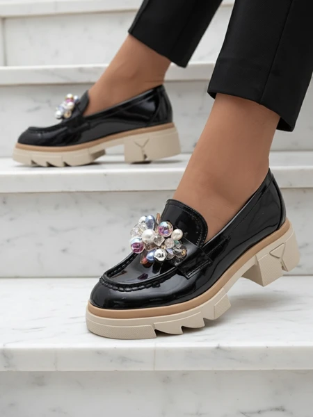 Livia Elegante - Schwarze Luxus-Mokassins mit flachem Absatz