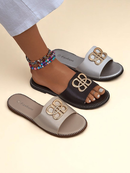 Royalfashion Жіночі шльопанці на плоскій підошві Aura Gold