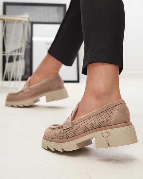 Світло-коричневі жіночі ажурні мокасини на суцільній підошві Ejina - Взуття
