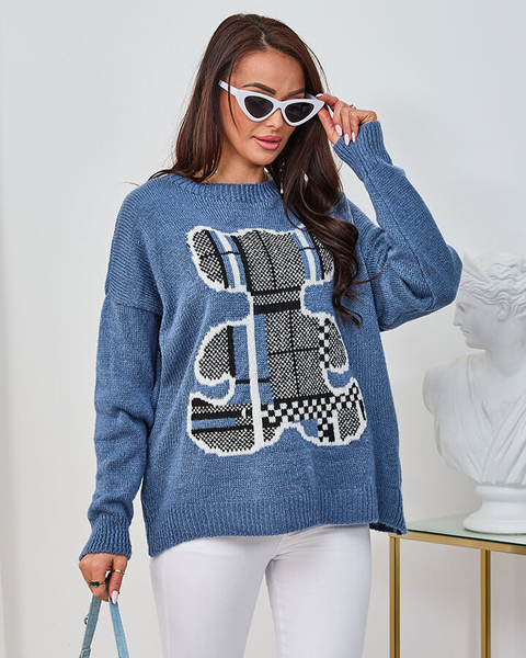 Royalfashion Темно-синій жіночий светр-тедді