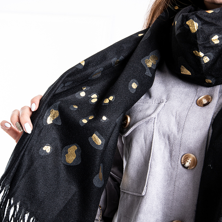 Schwarzer warmer Schal mit goldenen Einsätzen - Accessoires