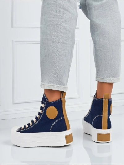 Adelina Capri Marineblaue Damen-Sneakers auf flacher 4,5 cm Plattform