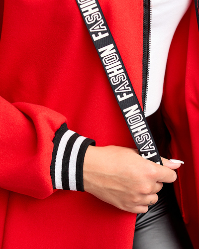 Жіноча червона куртка - пальто з декором - Одяг