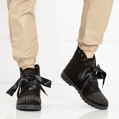 Schwarze Damen-Stiefeletten geschnürt mit Schleife mit Zirkonia Segadi - Schuhe