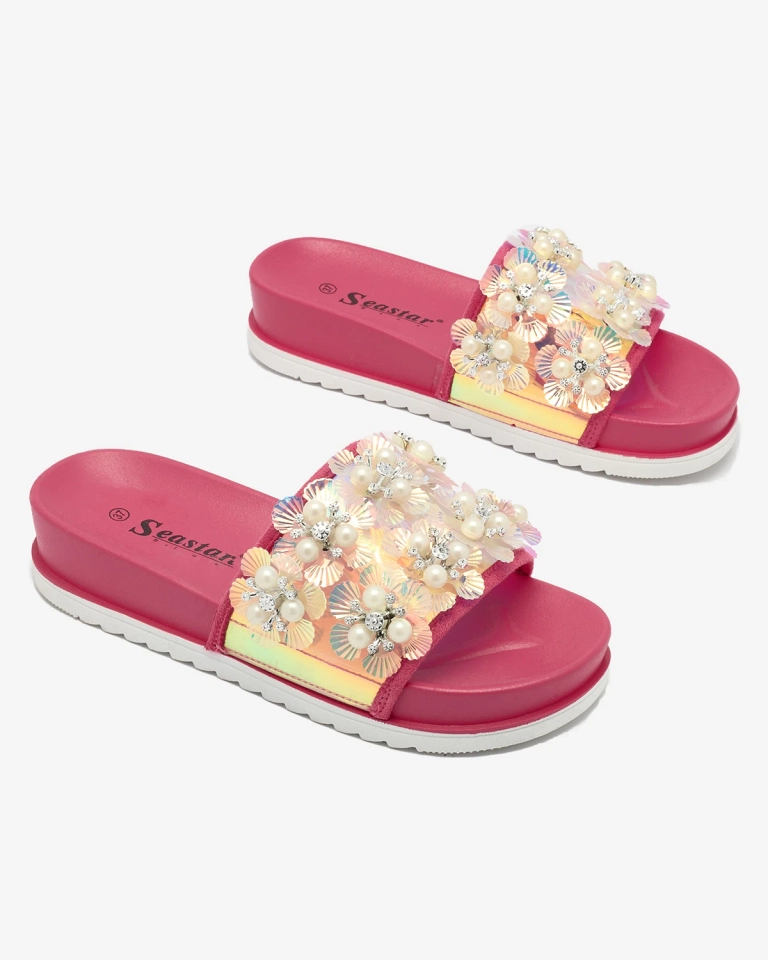 Fuchsiafarbene Plateausandalen für Damen mit Maurelle-Verzierungen - Schuhe