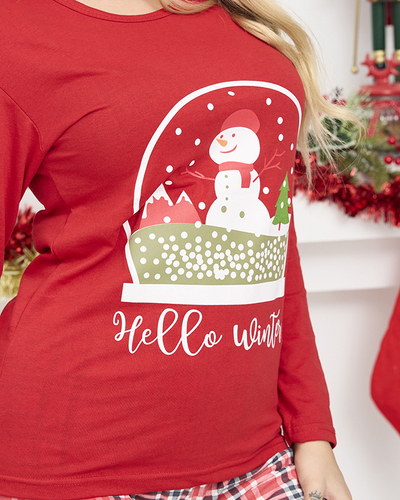 Roter Damen Schlafanzug mit Schneemann- Kleidung