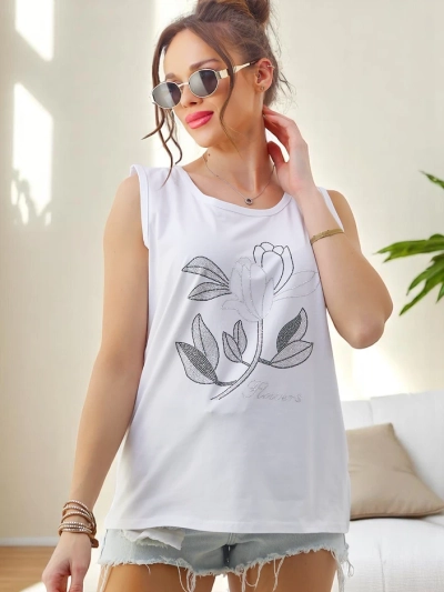 Royalfashion Baumwoll-Tanktop für Frauen mit Strassblumen