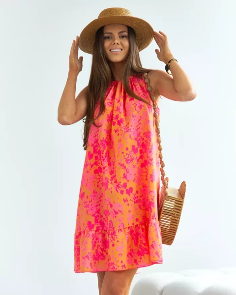 Royalfashion Orange-rosa kurzes Blumenkleid